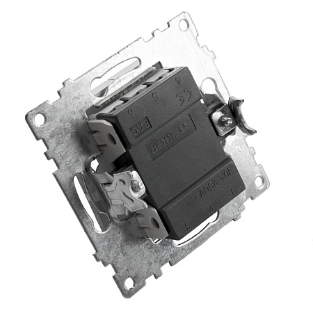 Выключатель 2-клавишный (механизм), STEKKER GLS10-7104-03, 250V, 10А, серия Катрин, серебро - фото