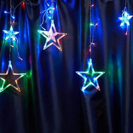 Светодиодная гирлянда Feron CL29 бахрома Звезды  3м  + 3м 230V мультиколор, статичная, c питанием от сети, прозрачный шнур - фото