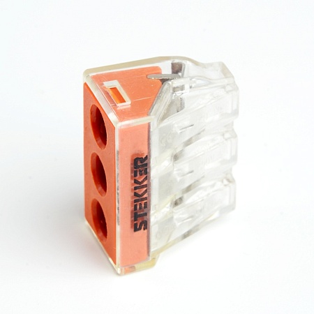 Клемма монтажная 3-проводная STEKKER  для 1-жильного проводника, LD773-173 - фото