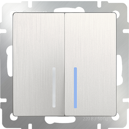 Выключатель двухклавишный с подсветкой перламутровый рифленый WL13-SW-2G-LED - фото