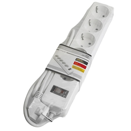 Сетевой фильтр 4-местный с/з STEKKER HM20-41-03 3x1мм2, 3 м, серия Optima, белый - фото