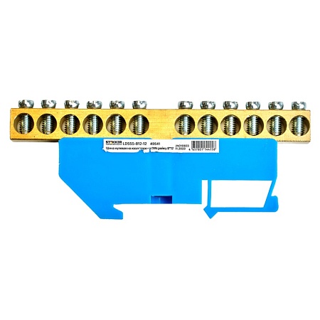 Шина"N" на изоляторе STEKKER 8*12 на DIN-рейку 12 выводов, синий, LD555-812-12 - фото