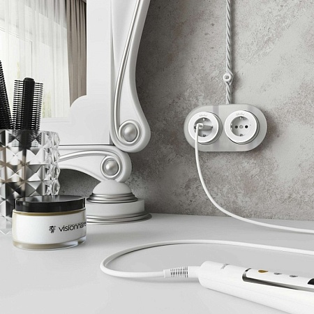 Розетка с заземлением Vintage белый матовый/хром W5871050 - фото