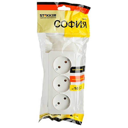 Розетка 3-местная б/з открытой установки, STEKKER, 250В, 10А, IP20, серия София, белый, MST10-13-01 - фото