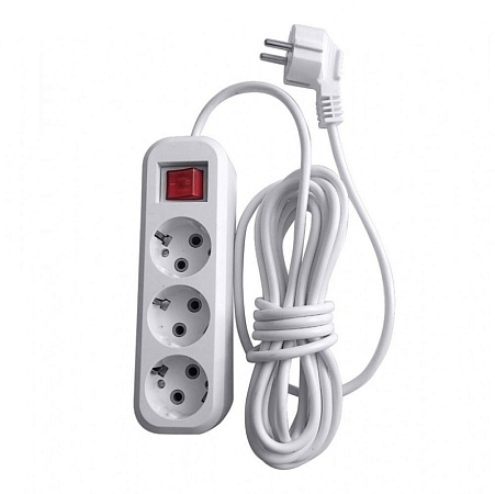 Удлинитель трехместный с/з с выключателем STEKKER HM03-31-07 3x0,75, 7м, серия Home (У10А-002), белый - фото