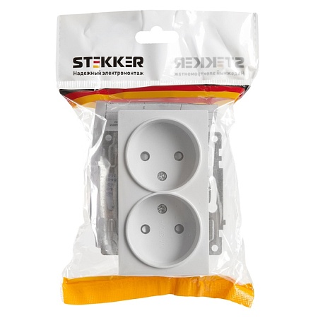 Розетка 2-местная б/з (механизм), STEKKER GLS10-7113-01, 250V, 10А с защитной шторкой, серия Катрин, белый - фото