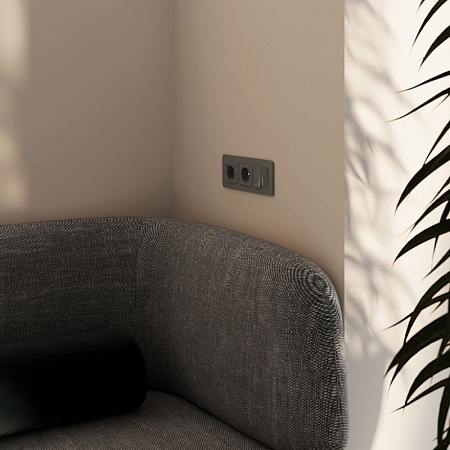 Выключатель двухклавишный проходной с подсветкой (графит акрил) W1122144 - фото