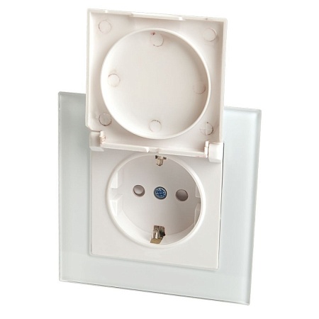 Розетка 1-местная с/з с крышкой STEKKER GLS16-7012-01, 250В, 16А с защитной шторкой, серия Катрин, белый - фото