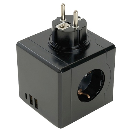 Разветвитель сетевой 3-местный с/з STEKKER ADP16-33-22, 250V, 16A, ABS пластик, черный - фото