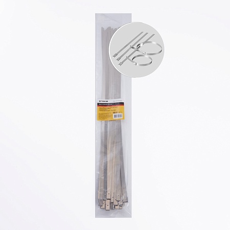 Хомут стальной STEKKER SSCTE79-500 7.9х500мм, d пучка max 150мм, нагрузка 120кг, серый, упаковка 25 шт - фото