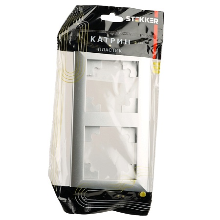 Рамка STEKKER, PFR00-7002-03 2-местная, пластик, серия Катрин, серебро - фото