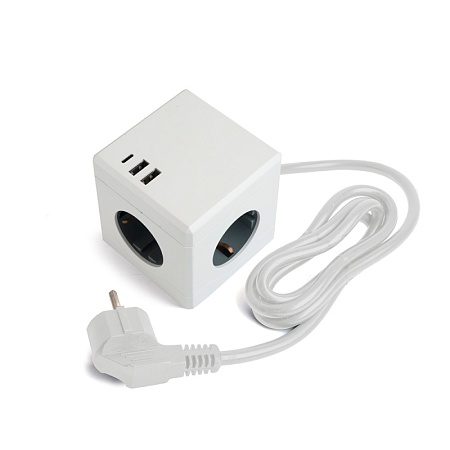 HM10-41-01 Удлинитель 3-местный с/з, 3x1мм2, 1.5м, 250В, 16А, 2USB+1С, 5V 3,1А, серия Comfort, белый - фото