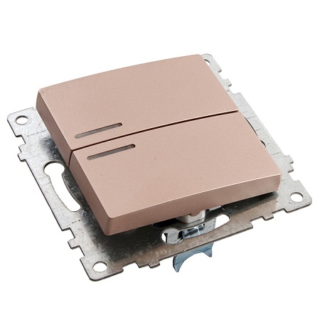 Выключатель 2-клавишный c индикатором (механизм), STEKKER GLS10-7102-02, 250В, 10А, серия Катрин, шампань - фото