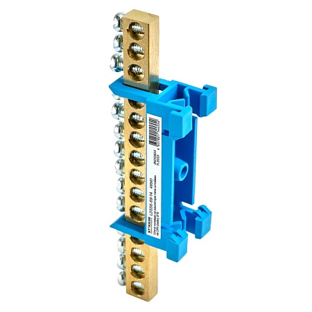 Шина "N" на изоляторе STEKKER 6*9 тип "стойка" на DIN-рейку 14 выводов, синий, LD556-69-14 - фото