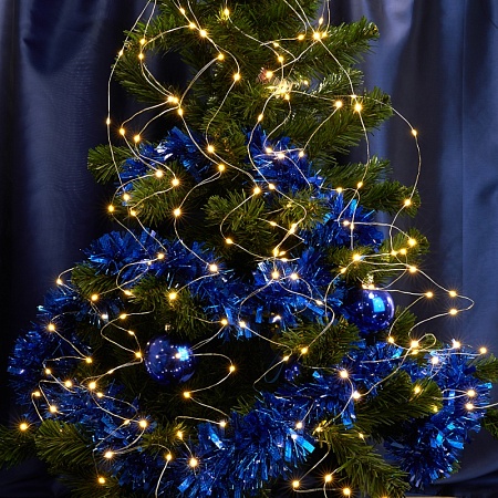 Светодиодная гирлянда Feron CL53 2м + 1м теплый белый,статичная, с питанием от батареек, прозрачный шнур - фото