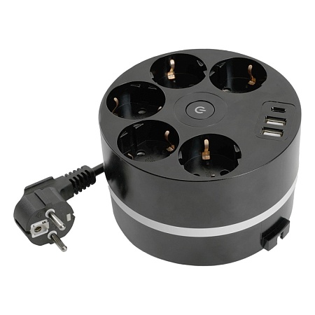 HM10-51-01 Удлинитель 5-местный с/з, 3x1мм2, 2.5м, 250В, 16А, 2USB+С 5V 3,1А, серия Comfort, черный - фото