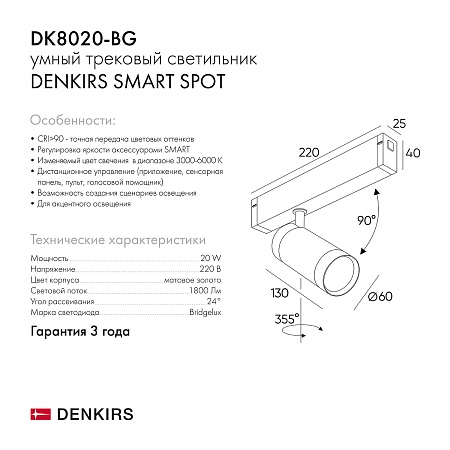 Светильник на шине Denkirs SMART SPOT DK8020-BG - фото