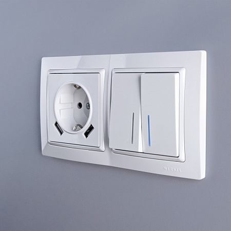 Выключатель двухклавишный с подсветкой белый WL01-SW-2G-LED - фото