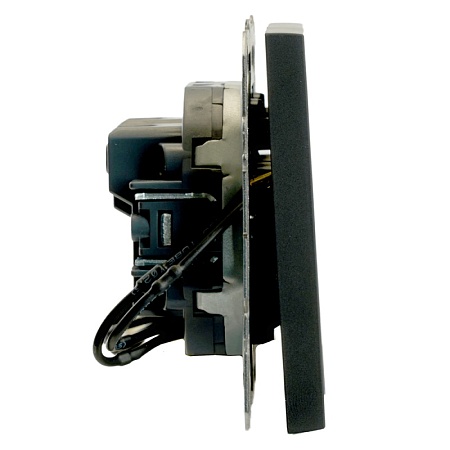 Выключатель 2-клавишный c индикатором (механизм), STEKKER, 250В, 10А, серия Эмили, RSW10-5102-05, черный уголь, soft touch - фото