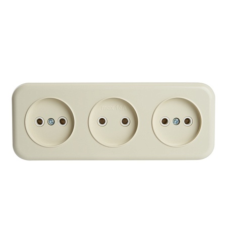 Розетка 3-местная б/з STEKKER, PST16-50-20 (RA 16-344-БЖ), пластик АВС, 250В, 16А, IP20, слоновая кость - фото