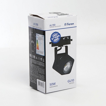 Светильник Feron AL190 трековый однофазный на шинопровод под лампу GU10, черный - фото