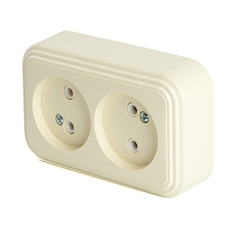 Розетка 2-местная б/з STEKKER, PST16-30-20 (RA 16-237-БЖ), пластик АВС, 250В, 16А, IP20, слоновая кость - фото
