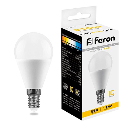 Лампа светодиодная Feron LB-750 Шарик E14 11W 175-265V 2700K - фото
