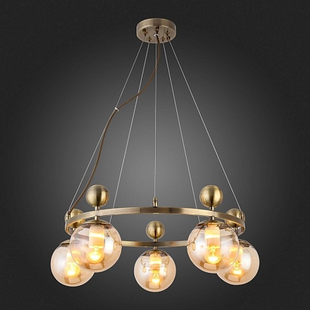 Светильник подвесной Бронзовый/Прозрачный, Янтарный E27 5*60W SLE106303-05 - фото