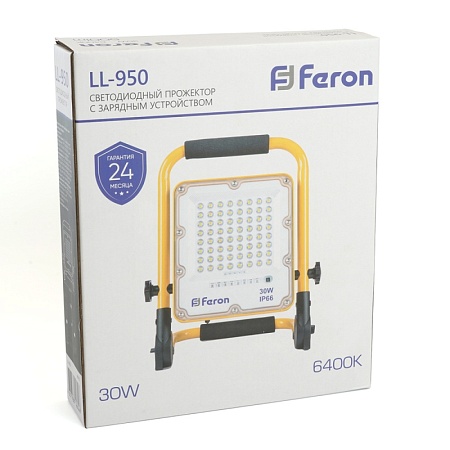 Светодиодный прожектор Feron LL-950 переносной с зарядным устройством IP66 30W 6400K - фото