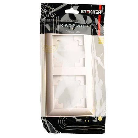 Рамка STEKKER, PFR00-7002-02 2-местная, пластик, серия Катрин, шампань - фото