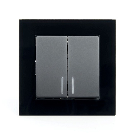 Выключатель 2-клавишный c индикатором STEKKER GLS10-7002-05, 250В, 10А, серия Катрин, черный - фото