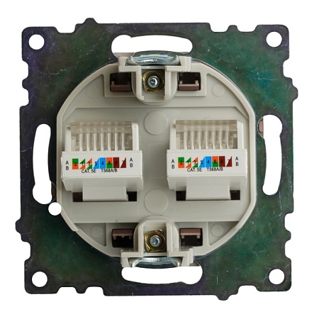 Розетка компьютерная 2-местная RJ-45 (механизм) STEKKER GLS00-7109-04, серия Катрин, шоколад - фото