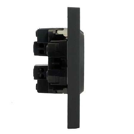 Розетка 2-местная с защитной шторкой, STEKKER,  б/з, 250В, 16А, серия Эмили, RST16-5116-05, черный уголь, soft touch - фото