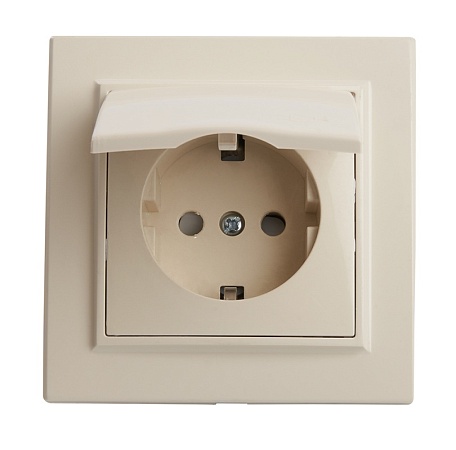 Розетка 1-местная с/з с крышкой, STEKKER, PST16-9012-02, 250В,16А с защитной шторкой, серия Эрна, слоновая кость - фото