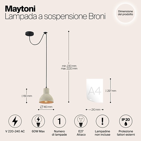 Подвесной светильник Maytoni Broni T434-PL-01-GR - фото