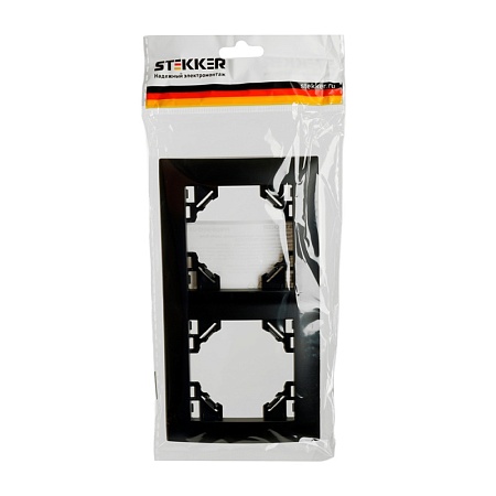 Рамка 2-местная, горизонтальная, STEKKER, PFR00-9012-03, серия Эрна Элегант, черный - фото