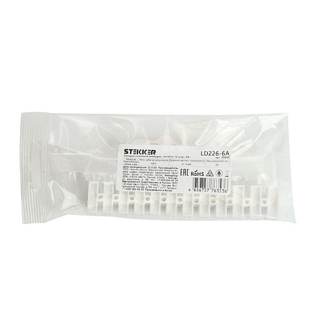 Колодка клеммная винтовая STEKKER, линейка 12 штук, полипропилен, LD226-6A DIY - фото