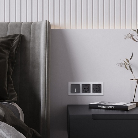 Розетка с заземлением и шторками (черный акрил) W1171148 - фото