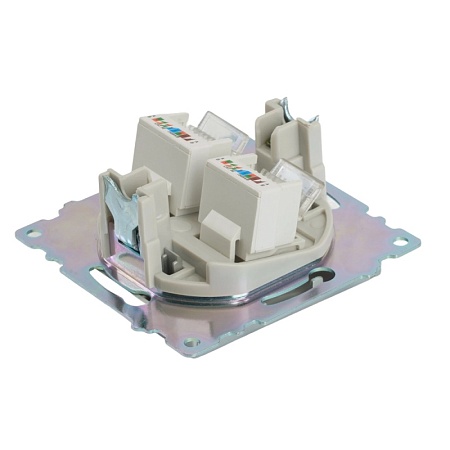 Розетка компьютерная 2-местная RJ-45 (механизм) STEKKER GLS00-7109-03 , серия Катрин, серебро - фото