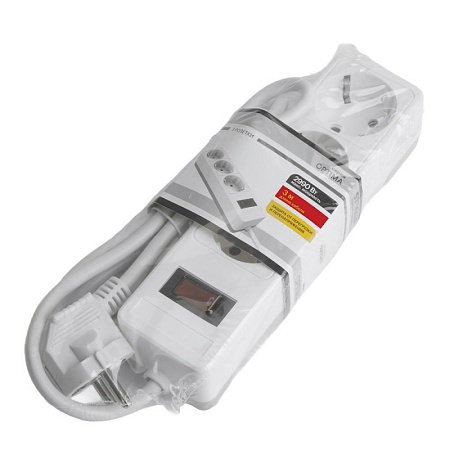 Сетевой фильтр 3-местный с/з STEKKER HM20-31-03 3x1мм2, 3 м, 250В, 16А, серия Optima, белый - фото