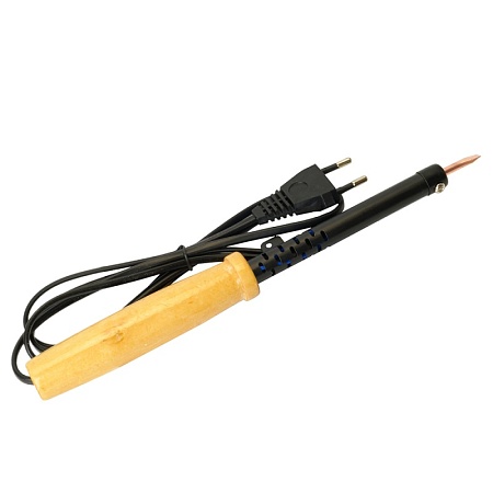 Паяльник с деревянной ручкой 65W, нихромовый нагреватель, долговечное жало, 230В, STEKKER  PLE110-60 - фото
