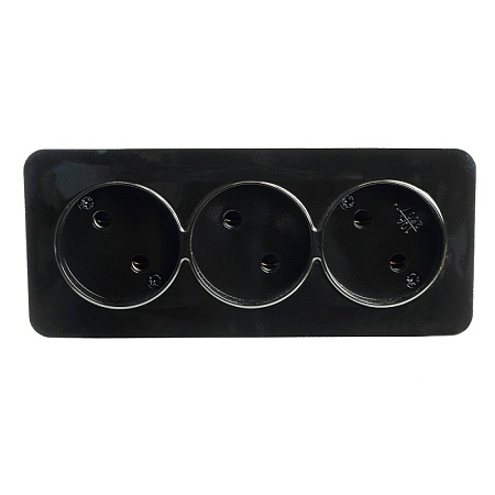 Розетка 3-местная б/з открытой установки, STEKKER, 250В, 10А, IP20, серия София, черный, MST10-13-02 - фото