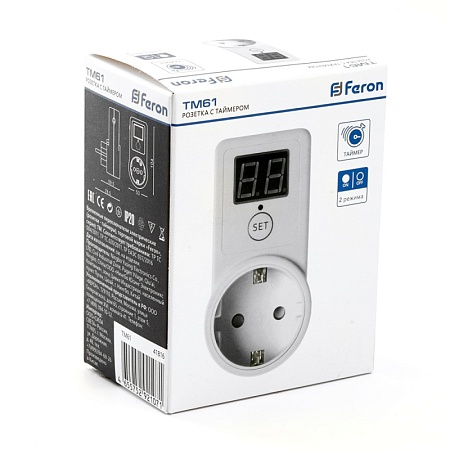 Розетка с таймером Feron TM61 обратного отсчета электронная мощность 2300W/10A - фото