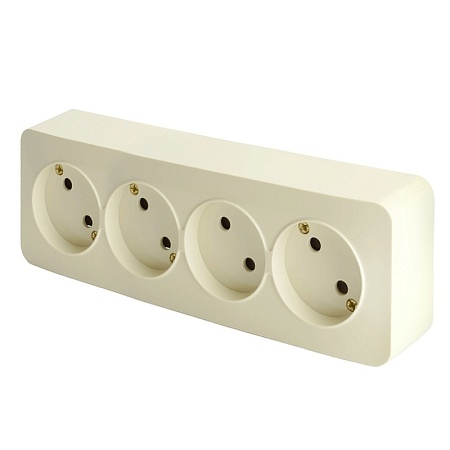 Розетка 4-местная б/з открытой установки, STEKKER, 250В, 10А, IP20, серия София, слоновая кость, MST10-14-04 - фото