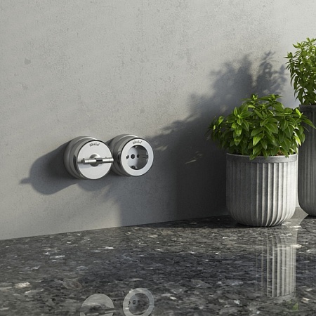 Розетка с заземлением Vintage серебро матовый/хром W5871054 - фото