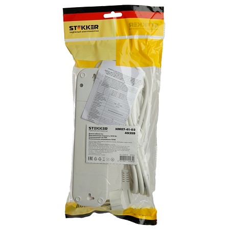 Удлинитель четырехместный с/з  с выключ. STEKKER HM07-41-02 3x1мм2, 2м, серия Home (У16А-003), белый - фото