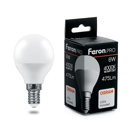 Лампа светодиодная Feron.PRO LB-1406 Шарик E14 6W 175-265V 4000K - фото