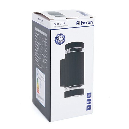 Светильник садово-парковый Feron DH1702, на стену вверх/вниз, GU10 230V, черный - фото