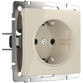 Розетка с заземлением и шторками слоновая кость WL03-SKGS-01-IP44-ivory