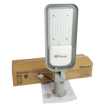 Светодиодный уличный консольный светильник Feron SP3060 100W 6400K 100-265V/50Hz, серый - фото